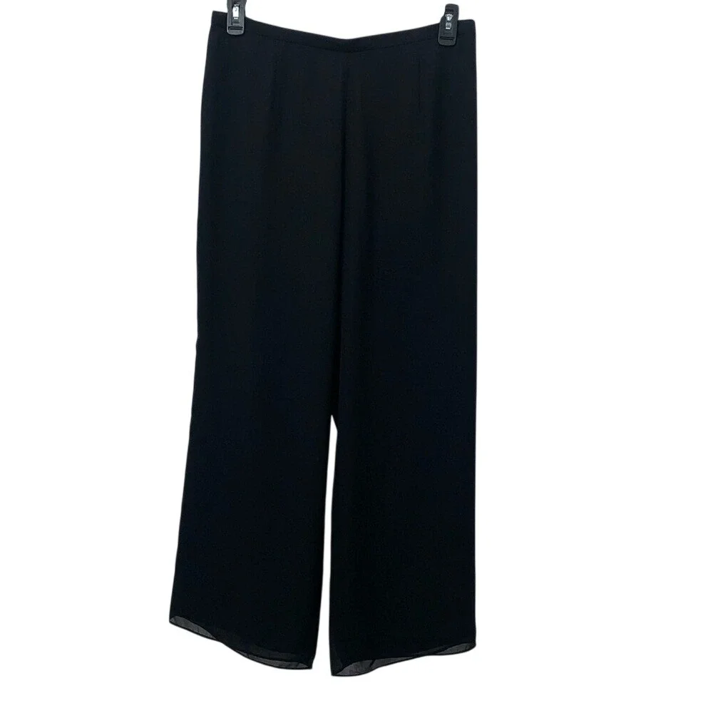 Coldwater Creek Womens Petite 14 Black Wide Leg Chiffon Overlay‎ Dress Pants P14